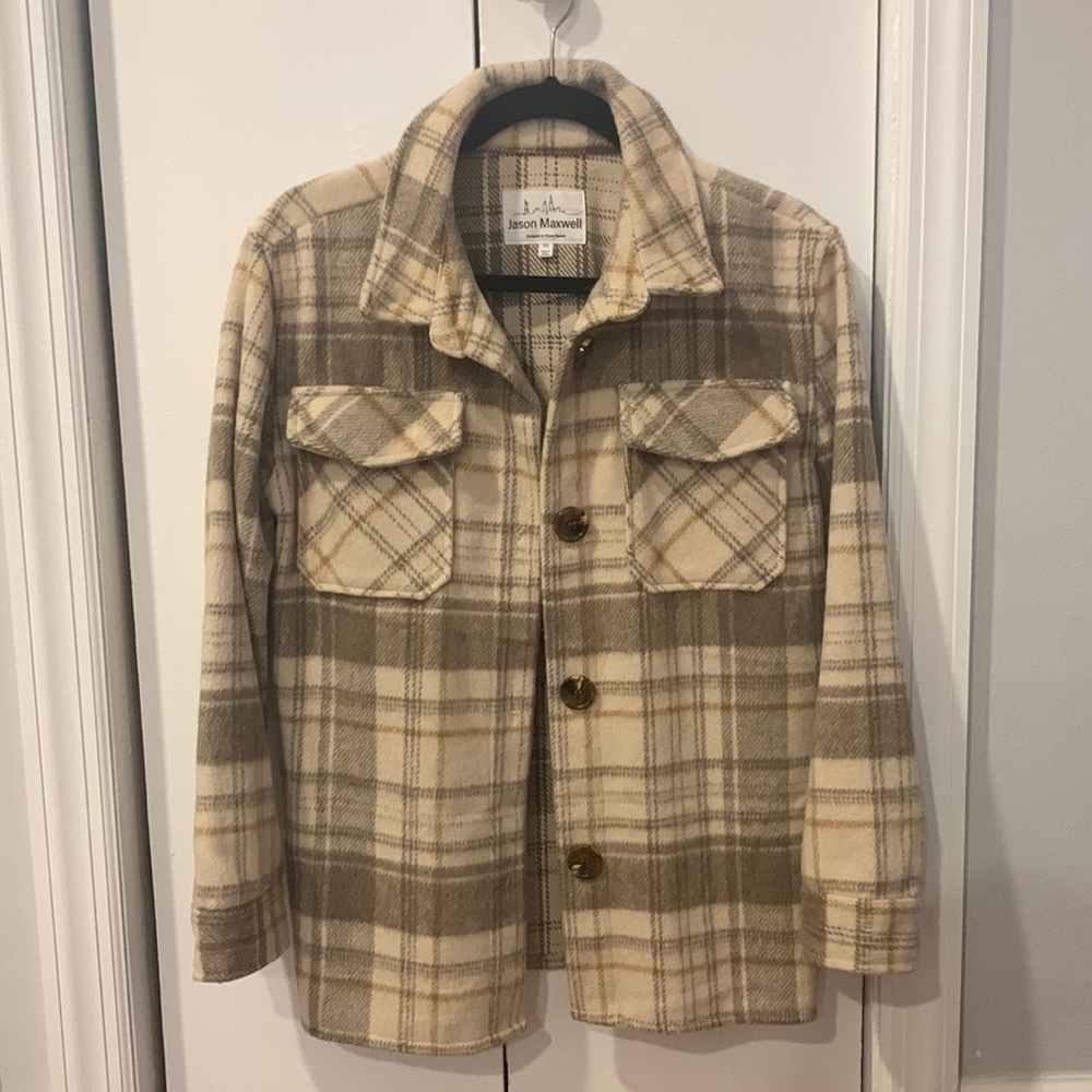 Jason Maxwell Beige Shacket Plaid Jacket